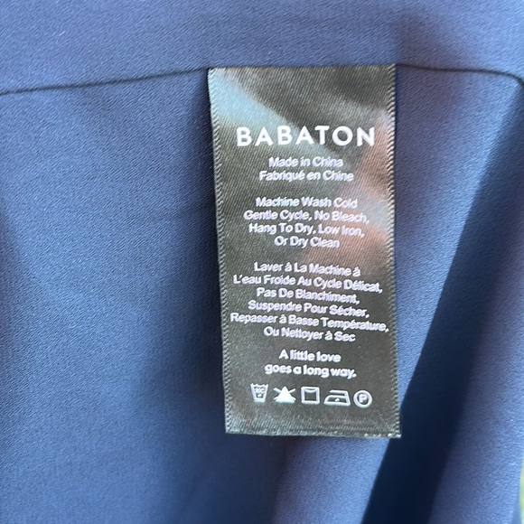 Babaton Macon Faux Wrap Dress Women Navy Blue Yellow Long Sleeve Dress Size S - Picture 9 of 9